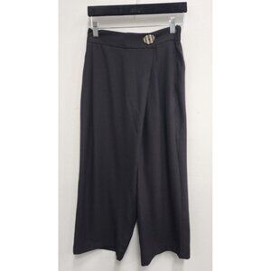 Six One Eight Womens Black Cropped Wide Leg Pants Small Crossover Front Culottes